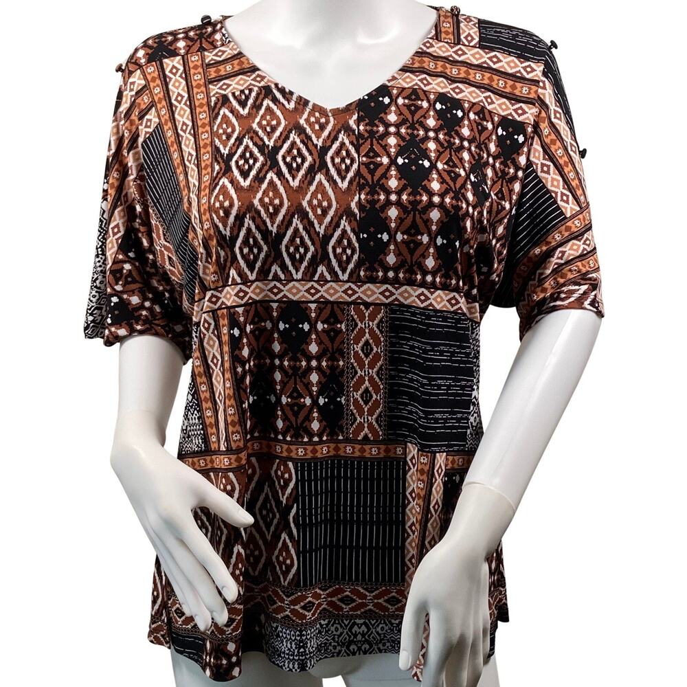 Cato Est. 1946 Women's Size XS Multicolor Short Sleeve Tunic Blouse Geometric